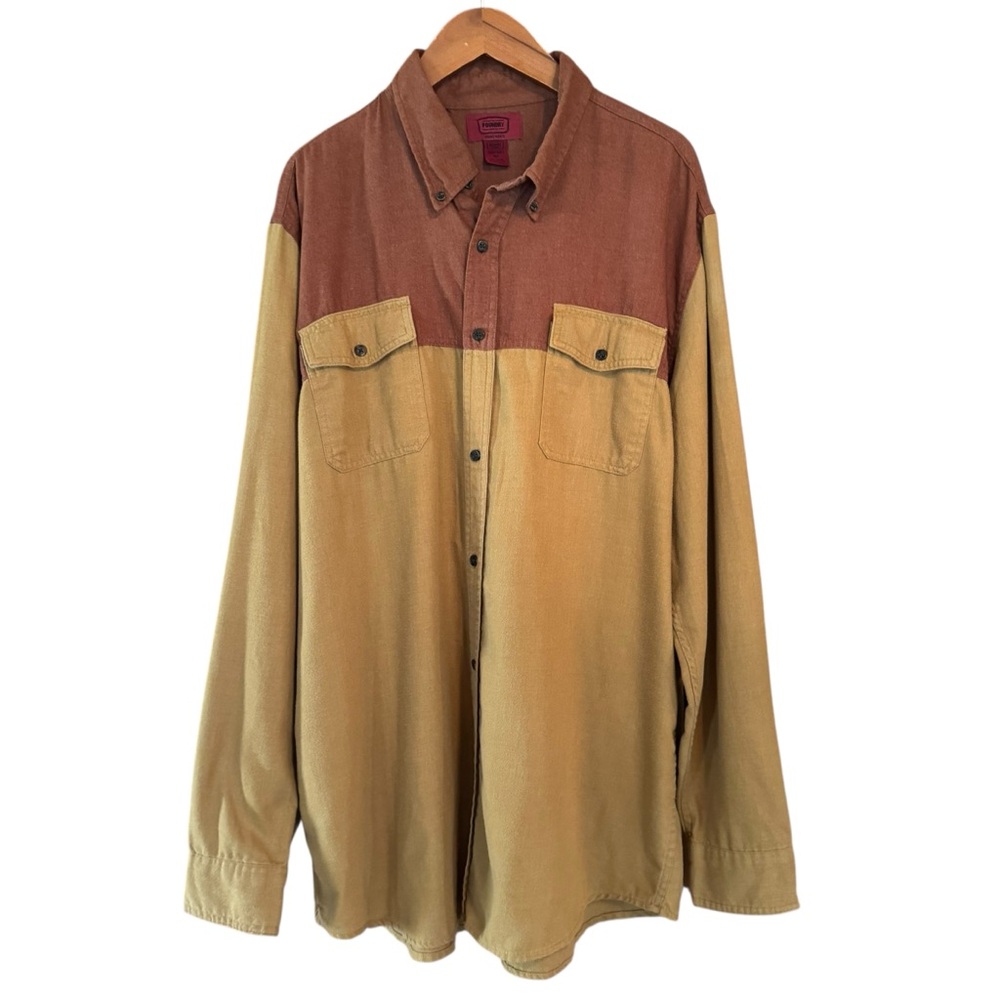 Two-Tone Brown Button-Up Shirt By The Foundry Size XLT